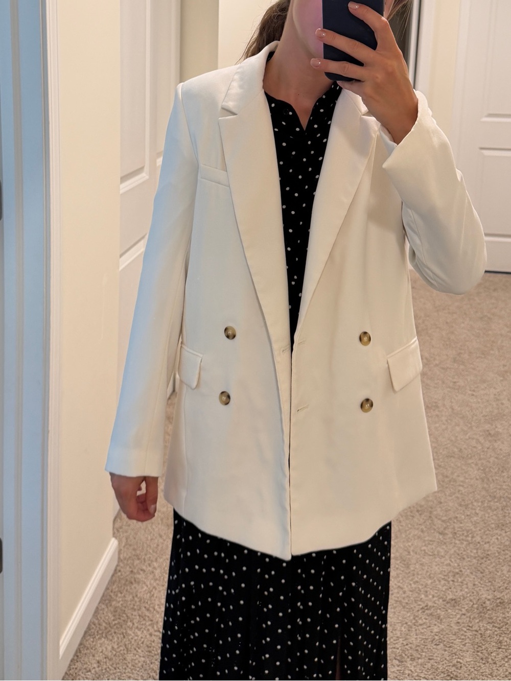 Zara Double-Breasted Cream Blazer with Gold Buttons